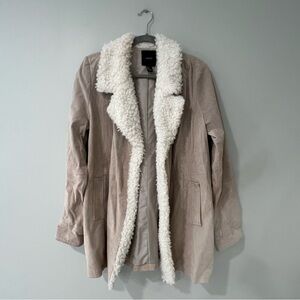 Forever 21 Suede Leather Faux Fur Shearling Coat L